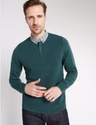 Marks & Spencer Pure Cotton Textured Jumper Teal Mix