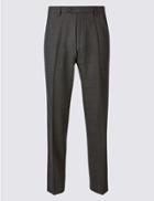 Marks & Spencer Regular Fit Wool Blend Flat Front Trousers Charcoal