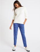 Marks & Spencer Geometrical Print Tapered Leg Trousers Blue Mix