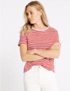 Marks & Spencer Pure Supima Cotton Striped T-shirt Red Mix