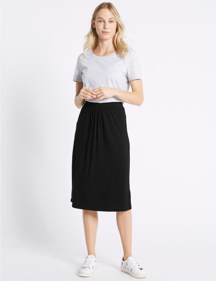 Marks & Spencer Curved Hem Pleated Midi Skirt Black