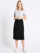 Marks & Spencer Curved Hem Pleated Midi Skirt Black