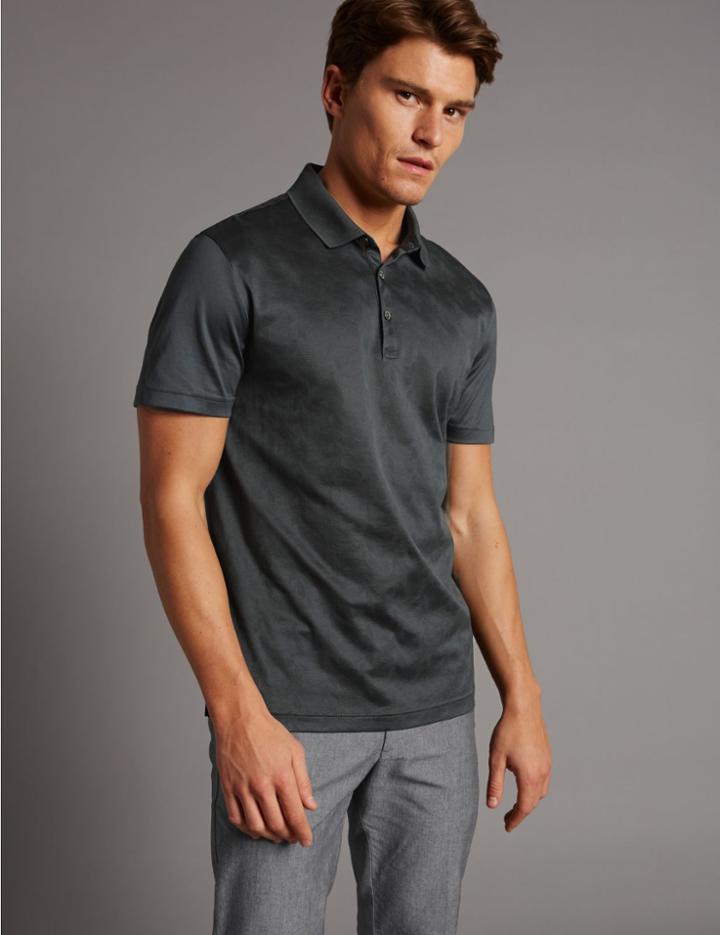 Marks & Spencer Pure Cotton Textured Polo Shirt Green