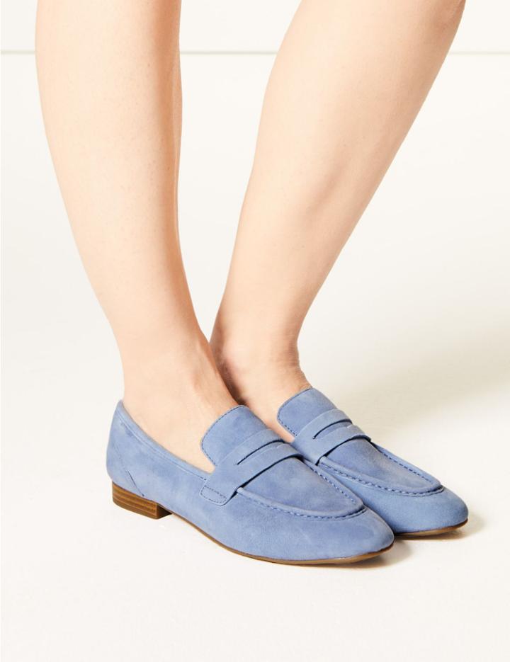 Marks & Spencer Suede Penny Loafers Light Blue