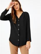 Marks & Spencer Longline V Neck Button Fastening Tunic Black