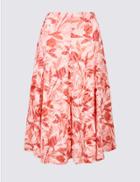 Marks & Spencer Cotton Blend Floral Print Full Midi Skirt Pink Mix