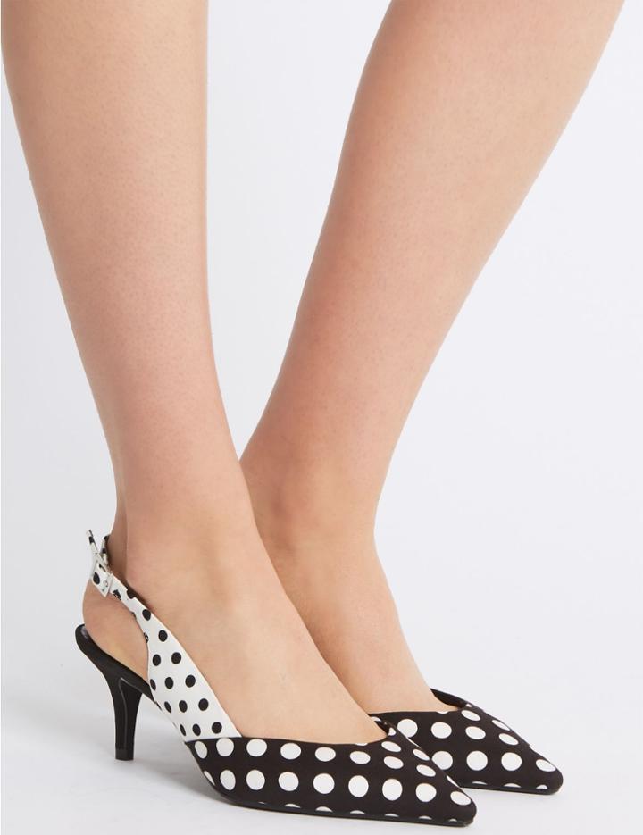 Marks & Spencer Wide Fit Kitten Heel Slingback Court Shoes Black Mix