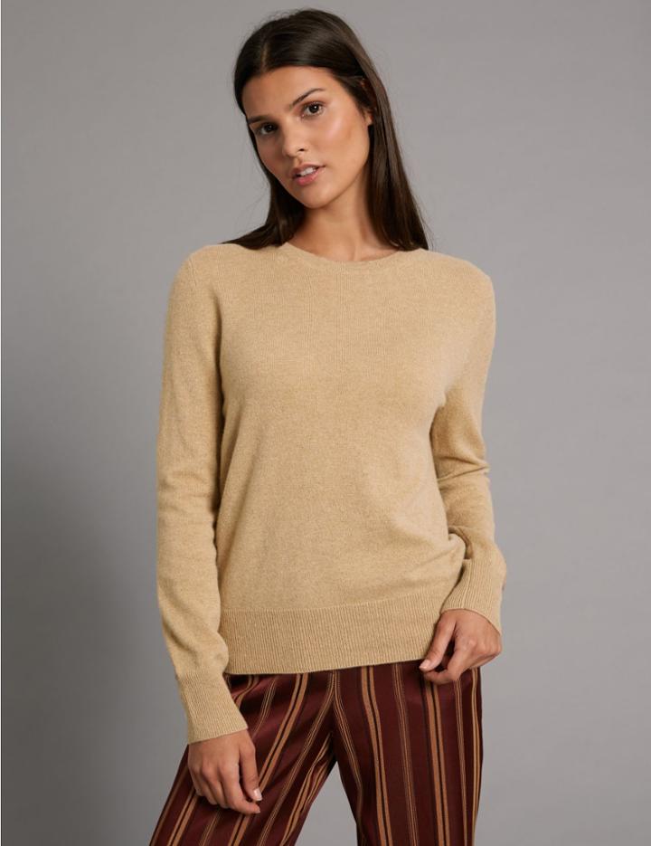 Marks & Spencer Pure Cashmere Ribbed Round Neck Jumper Dark Camel