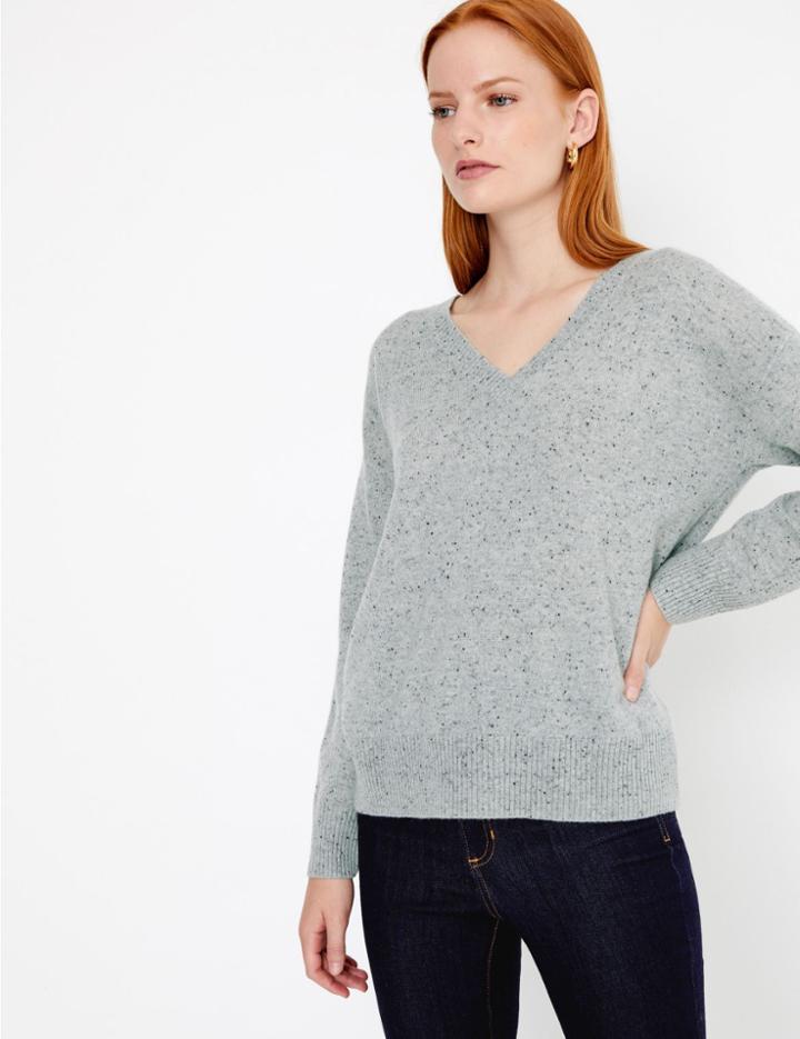Marks & Spencer Pure Cashmere Textured V-neck Jumper Grey Mix