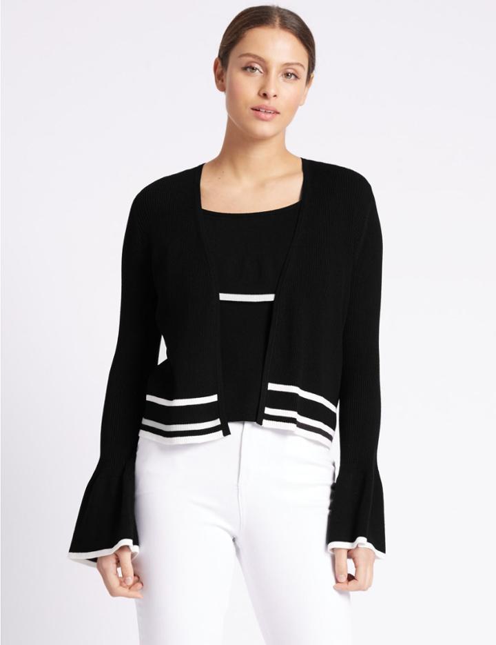 Marks & Spencer Ruffle Trim Cardigan Black/white