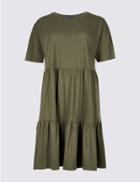 Marks & Spencer Pure Cotton Half Sleeve Tunic Dress Bayleaf