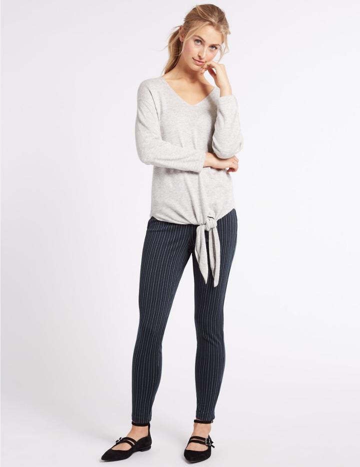 Marks & Spencer Striped Skinny Leg Trousers Navy Mix
