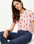 Marks & Spencer Printed Round Neck Relaxed Fit T-shirt Mango