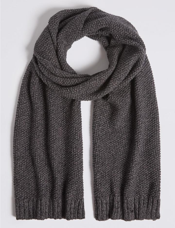 Marks & Spencer Textured Pure Cotton Knitted Scarf Charcoal