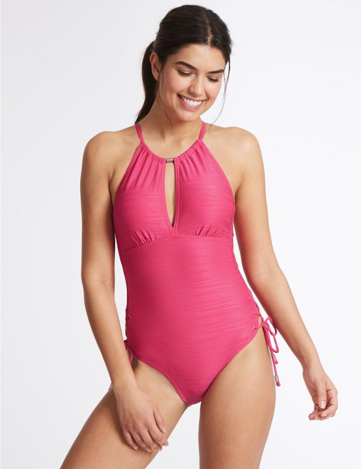 Marks & Spencer Secret Slimming&trade; High Neck Padded Swimsuit Very Pink