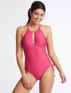 Marks & Spencer Secret Slimming&trade; High Neck Padded Swimsuit Very Pink