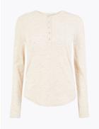 Marks & Spencer Textured Henley Long Sleeve Top Ivory Mix
