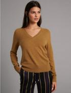 Marks & Spencer Pure Cashmere Ribbed Hem V-neck Jumper Soft Gold