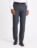 Marks & Spencer Tailored Fit Flat Front Trousers Blue