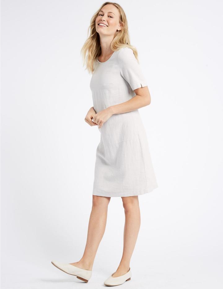 Marks & Spencer Linen Blend Short Sleeve Tunic Dress Grey