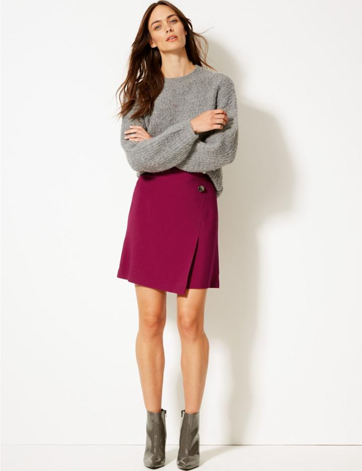 Marks & Spencer Button Detail Wrap Mini Skirt Dark Magenta