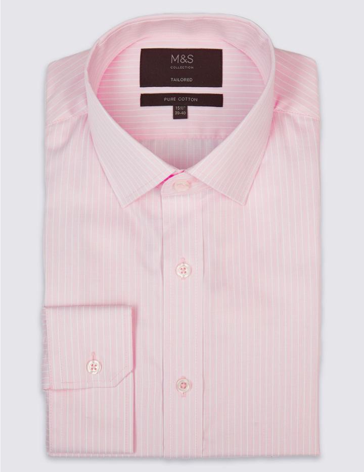 Marks & Spencer Pure Cotton Tailored Fit Shirt Pale Pink