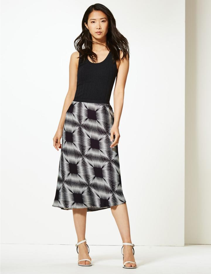 Marks & Spencer Diamond Print Slip Midi Skirt Navy Mix