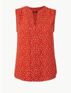 Marks & Spencer Petite Polka Dot V-neck Shell Top Orange Mix