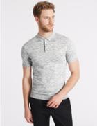 Marks & Spencer Textured Knitted Polo With Linen Light Denim