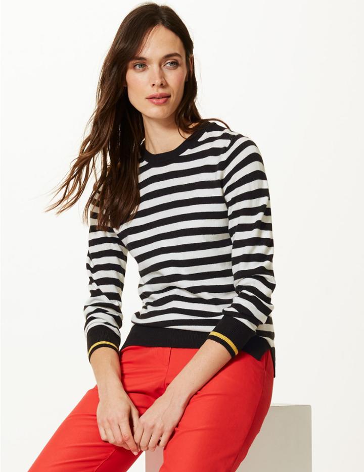 Marks & Spencer Fuller Bust Striped Round Neck Jumper Black Mix