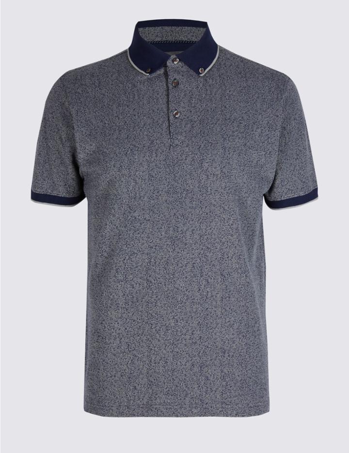 Marks & Spencer Pure Cotton Textured Polo Shirt Nightshade