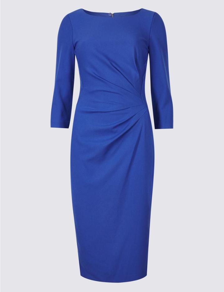 Marks & Spencer Drape 3/4 Sleeve Shift Midi Dress Blue
