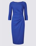 Marks & Spencer Drape 3/4 Sleeve Shift Midi Dress Blue