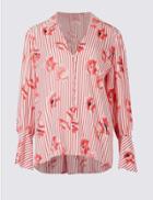 Marks & Spencer Floral Striped Long Sleeve Shirt Pink Mix