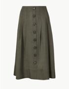Marks & Spencer Button Detailed Fit & Flare Midi Skirt Khaki