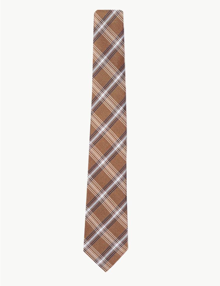 Marks & Spencer Silk Slim Heritage Check Tie Gold