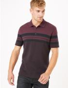 Marks & Spencer Cotton Striped Polo Shirt Burgundy