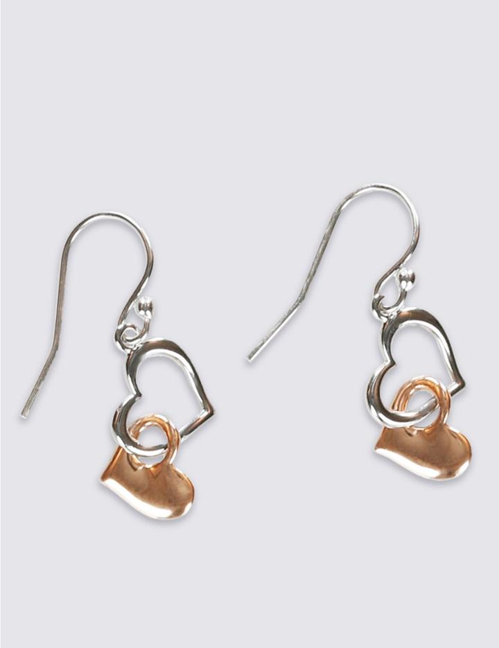 Marks & Spencer Sterling Silver & 18ct Rose Gold Plated Heart Drop Earrings Rose Mix