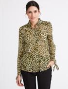 Marks & Spencer Animal Print Ruffle Long Sleeve Shirt Black Mix