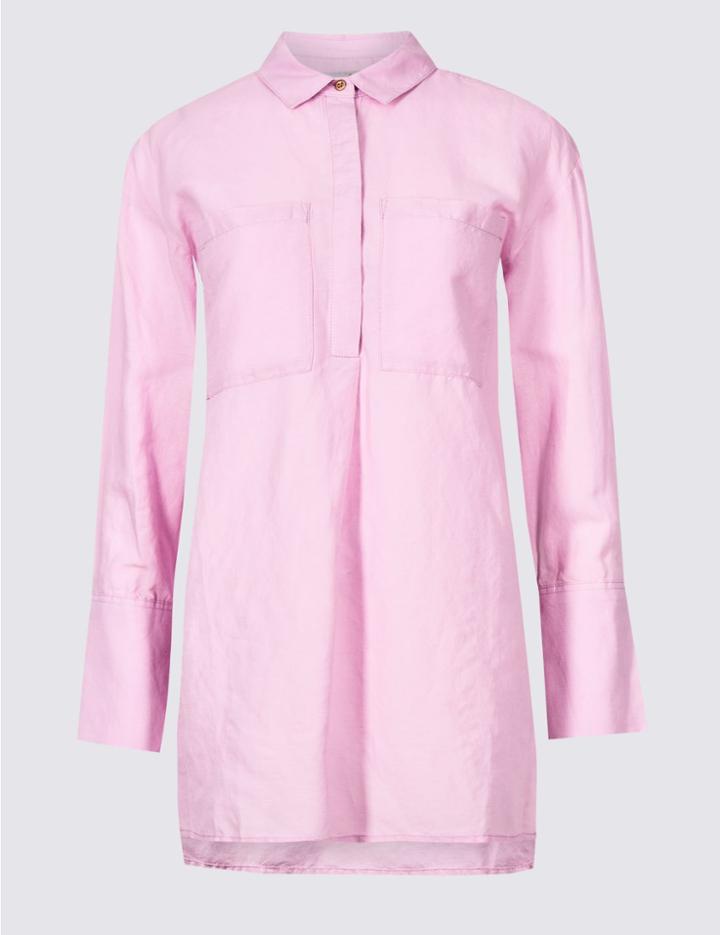 Marks & Spencer Linen Rich Tencel Long Sleeve Shirt Lilac