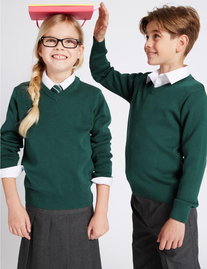 Marks & Spencer Unisex Cotton Rich Jumper Green