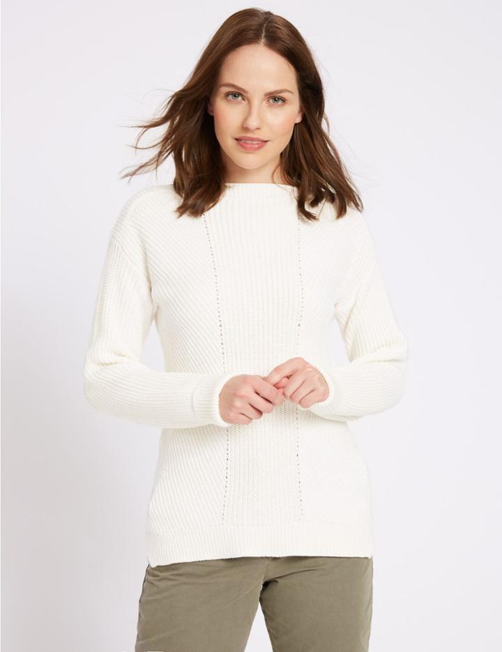 Marks & Spencer Pure Cotton Textured Slash Neck Jumper Cream