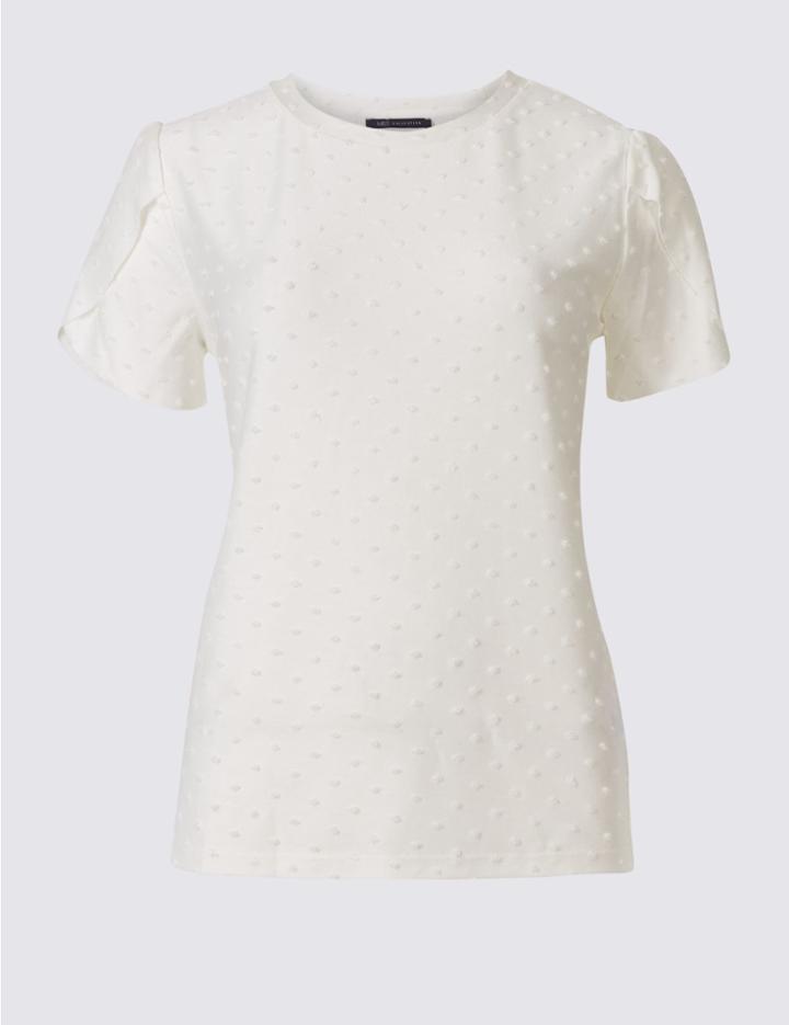 Marks & Spencer Spotted Round Neck Short Sleeve T-shirt Ivory