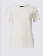 Marks & Spencer Spotted Round Neck Short Sleeve T-shirt Ivory