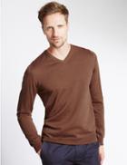 Marks & Spencer Merino Wool Rich Slim Fit Jumper With Silk Praline