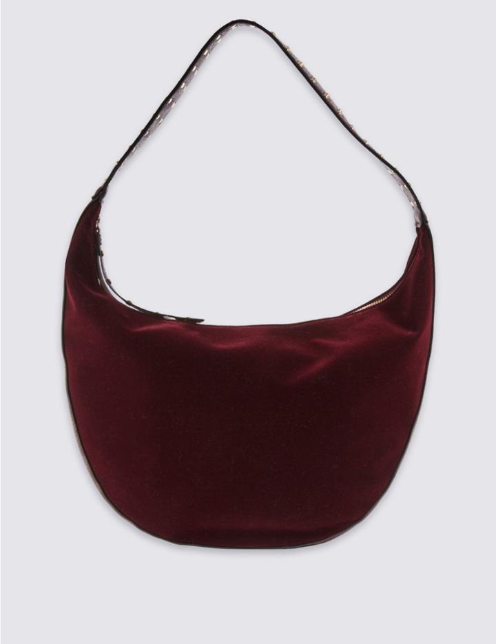 Marks & Spencer Stud Velvet Hobo Bag Burgundy