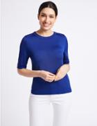 Marks & Spencer Stitch Detail Half Sleeve Jumper Royal
