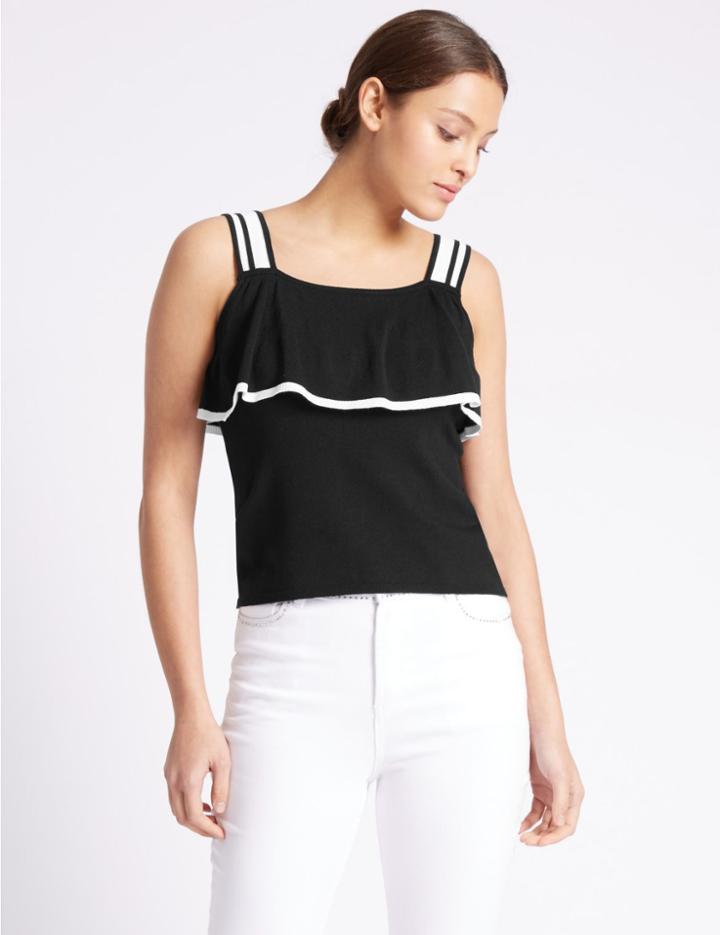 Marks & Spencer Ruffle Scoop Neck Sleeveless Jumper Black/white