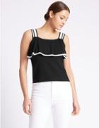 Marks & Spencer Ruffle Scoop Neck Sleeveless Jumper Black/white