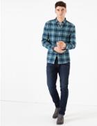 Marks & Spencer Brushed Cotton Check Flannel Shirt Teal